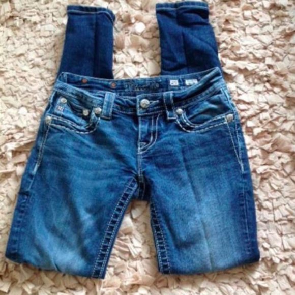 Miss Me Blue Skinny Jeans with Rhinestone Embellishments - Picture 6 of 8